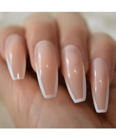 CoolNail Glossy White French Press False Nails - Extra Long Coffin Ballerina UV Gel, 24pcs with Adhesive Tapes - Buy Online on GoSupps.com
