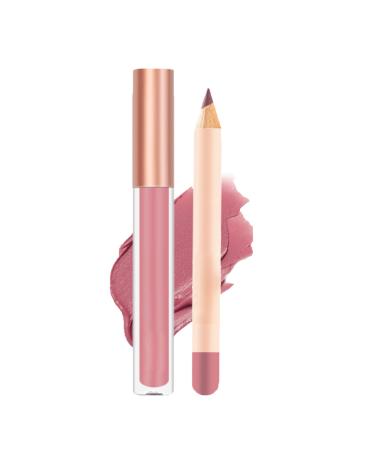 Nude Liquid Lipgloss - Lip Liner and Lipstick Set - Non-Sticky Long Lasting Waterproof Lip Stain - Highly Pigment Lip Stick & Lipliner Pencil - Lip Makeup Kits for Daily Makeup(05)