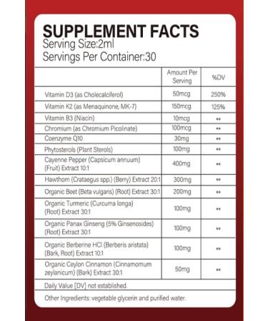 Cayenne Pepper Drops + Berberine Supplement with Ceylon Cinnamon Vitamin D3 K2 B3 Turmeric CoQ10 Beetroot Panax Ginseng Hawthorne Berry Chromium - Buy Online on GoSupps.com