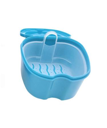 1 Pcs Denture Case Orthodontic Dental Retainer Box False Teeth Storage Container Denture Cleaning Box with Filter Portable and Easy to Travel (Blue)