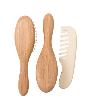 Milisten 3PCS Wooden Baby Hair Brush Comb Set Natural Goat Bristles Brush Hair Cleaning for Newborns Toddlers Registry Gift