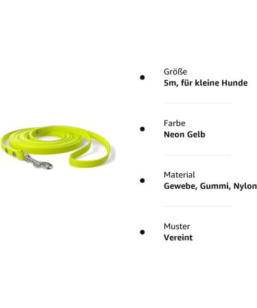 5m Neon Yellow Dog Leash - Extra Narrow Dirt & Water Repellent Towline for Small Dogs - Buy Online on GoSupps.com