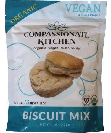 Compassionate Kitchen Biscuit Mix. USDA organic and vegan.org certified. Recyclable package. Value size - makes 15 melt-in-your-mouth biscuits.