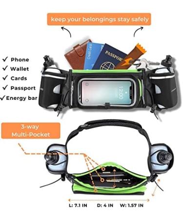 LUREMADE Hydration Running Belt with Water Bottle Holder for Men Women Hiking Fanny Pack Walking Waist Pack for iPhone Phone Carrier Holder Marathon Runner Water Pouch for Jogging Cycling Biking black - Buy Online on GoSupps.com
