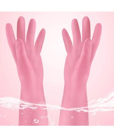 SEPTAM Cleaning Gloves Rubber gloves glove kitchen pink (29 cm) dishwashing pot household velvet non-slip protective hand - Buy Online on GoSupps.com