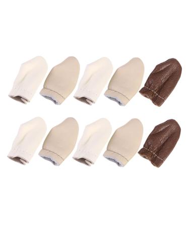 Healeved 5 Pairs Leather Thimble Cowhide Elastic Wool Felt