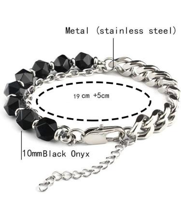 Soulnioi Natural Healing Crystal Obsidian Pendant Necklace & Bracelet Set for Protection - Black Onyx Beads - Silver Adjustable - 1pc - Buy Online on GoSupps.com