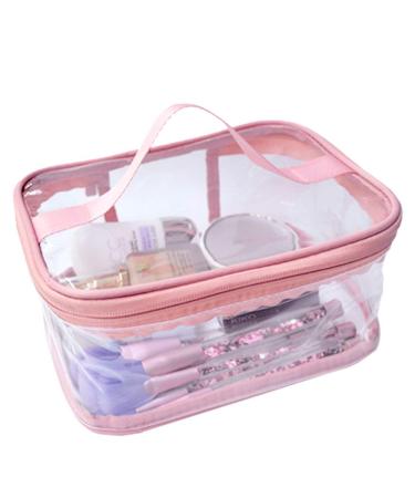 FIYUK Toiletry Bag Makeup Cosmetic Clear Bag Portable Waterproof Transparent Travel Large Storage Pink