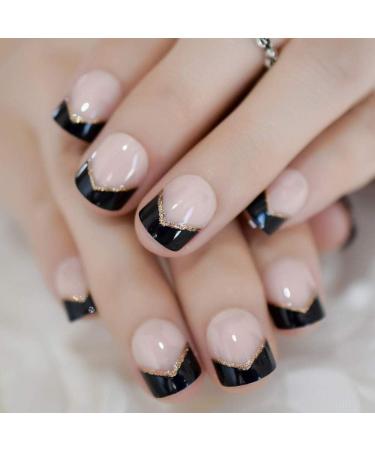 Buy Hujl Artificial Nails - Black French Press-On Nails 24 Natural Beige & Pink Tips for Home Office - International Shipping - Buy Online on GoSupps.com