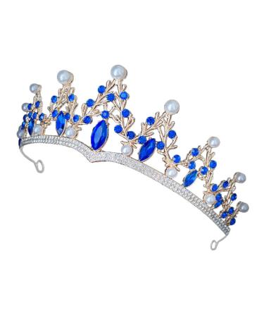 Beaupretty Wedding Rhinestone Crown Bling Crown Headband Bride Birthday Queen Crown Crystal Tiara for Wedding Party Dark Blue