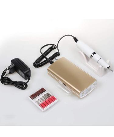 Nail Drill Machine 30000rpm Professional Rechargeable Nail Drill Kit Portable Electric Acrylic Nail Tools for Exfoliating Grinding Polishing Nail Buffer Manicure Pedic Gold