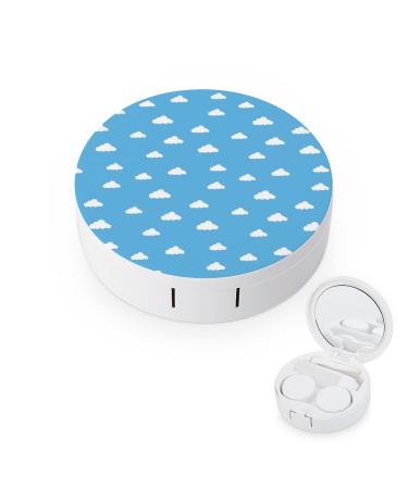 Blue Sky With Clouds Round Case For Contact Lens Kit Storage Box with Mirror Printed