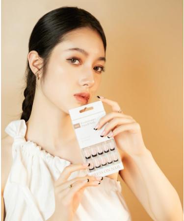 Mouyouglow Press On Nails - Square Nude Black French Fake Nails with Glue - AR11 - Shop Stylish Artificial Fingernails Worldwide - Buy Online on GoSupps.com