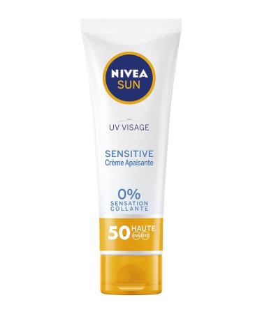 NIVEA SUN UV VISAGE Sensitive Soothing Cream SPF 50 (1 x 50 ml), Facial sunscreen formula for sensitive skin, Immediate sun protection without fragrance & non-greasy