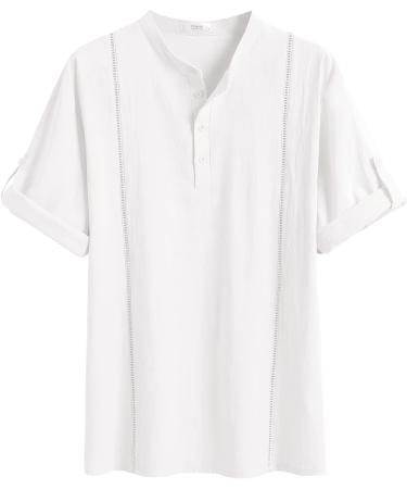 Deyeek Men's Linen Henley Shirt - Short Sleeve Summer Beach Shirt in White - X-Large - Buy Online on GoSupps.com