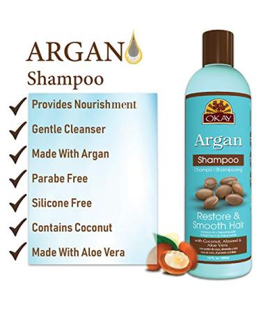 OKAY Argan Shampoo for All Hair Types | Hydrate Restore & Smooth Hair with Coconut Almond & Aloe Vera | Paraben Silicone & Sulfate Free | 12 oz - Buy Online on GoSupps.com
