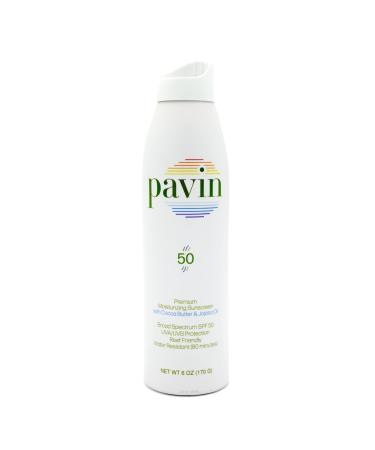 Pavin SPF 50 Moisturizing Sunscreen Spray with Cocoa Butter and Jojoba Oil |Broad Spectrum UVA/UVB Sunscreen  Reef Friendly  6 Fl Oz (Pack of 1)