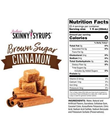 Jordan's Skinny Syrups | 0 Calories | 0 Sugar | 0 Carbs Brown Sugar Cinnamon Syrup 750ml - Buy Online on GoSupps.com