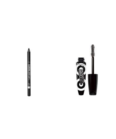 Rimmel Scandaleyes Waterproof Gel Eye Liner Pencil Black & Rimmel Scandaleyes Retroglam Mascara Extreme Black Longwear Mascara for a False Eyelash Look 0.41 Fl Oz (Pack of 1) Black 001/Extreme Black 1 Count
