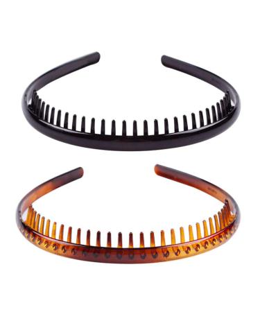 FRCOLOR 2 Pieces Teeth Comb Headbands Unisex Hard Plastic Tooth Hairband Anti-slip Hair Hoops Daily Headdress Hair Accessory for Women Men(Coffee Black)