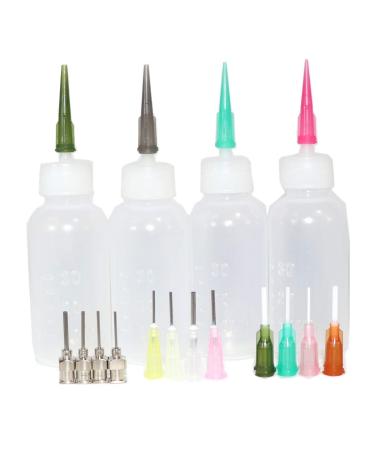 Multi Purpose Precision Applicator Set 4 pcs 1 Oz.Bottle and 16 pcs Needle Tips Sizes for Henna Tattoo Body Art Paint Paper Quilling Glue