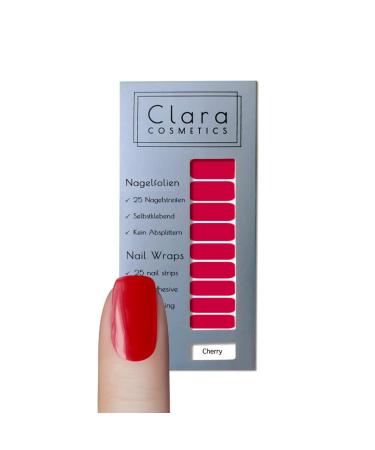Original Clara Cosmetics nail polish for sticking on 25 self -adhesive nail foils test winner 2022 in Austria under 6 nail polish foils up to 4 applications per nail wrap pack all trend colors Cherry