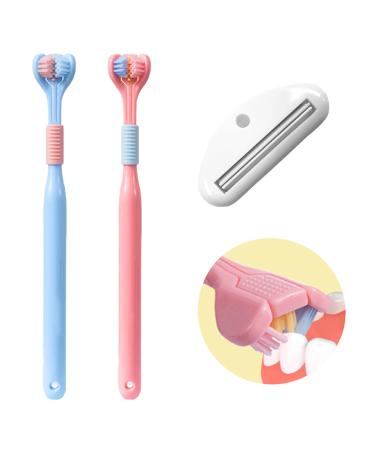Three-sided toothbrush V-shaped three-sided toothbrush with tube squeezer autism sensory toothbrush tongue cleaning brush toothbrush for children's growing complete gums