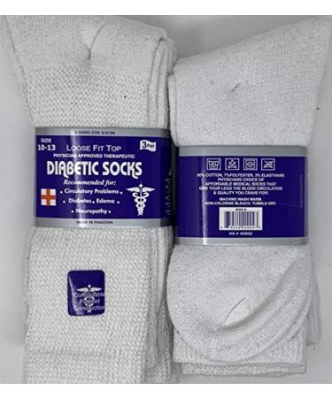 6 pair Diabetic Socks Mens size 10-13 White Crew shoe size 7-11.5