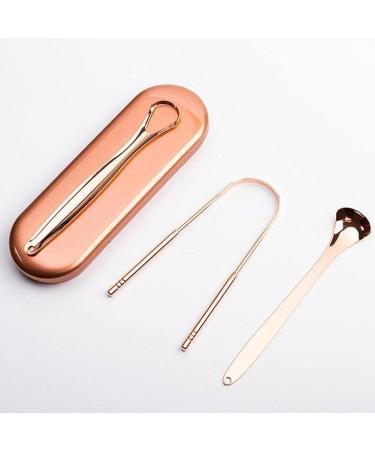 New 3-Part Tongue Cleaner Kit - Travel Suitcase Steel Scraper & Metal Brush - Dental Care Tool in Rose Gold - Buy Online on GoSupps.com