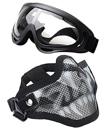Airsoft Mask and Goggles - Airsoft Half Lower Face Mask Steel Metal Mesh for BB Gun/CS Game/Paintball/Shooting/Cosplay - Anti-UV Adjustable Combat Tactical Military Goggles for Men Women Kids - Buy Online on GoSupps.com