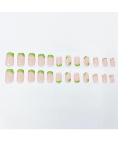 JUSTOTRY 24 Pcs Green Floral Square Short False Nails with Glue - Cute Press On Nails for Women - Buy Online on GoSupps.com