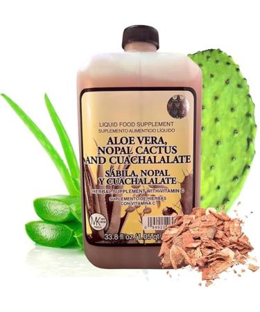 Aloe Vera Nopal Cactus and Cuachalalate Herbal Supplement 33.8 fl oz (1.05 qt / 1L) with Vitamin C for Digestive & Immune Support