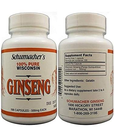 Schumacher Ginseng American Ginseng Capsules 500mg - 100% Pure Wisconsin Ginseng Supplement - Buy Online on GoSupps.com