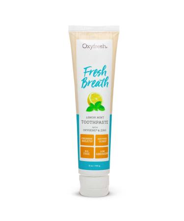 Premium Oxyfresh Lemon Mint Fresh Breath Toothpaste   Low Abrasion Toothpaste for Bad Breath - SLS & Fluoride Free Toothpaste   Anti Plaque & Tartar Control Toothpaste with Essential Oils. 5oz 5 Ounce (Pack of 1)