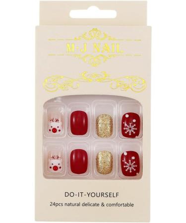 Brishow Christmas False Nails - Snow Press on Nails with Christmas Tree Design - Antler Short Red Fake Nails 24pcs for Women and Girls - Buy Online on GoSupps.com