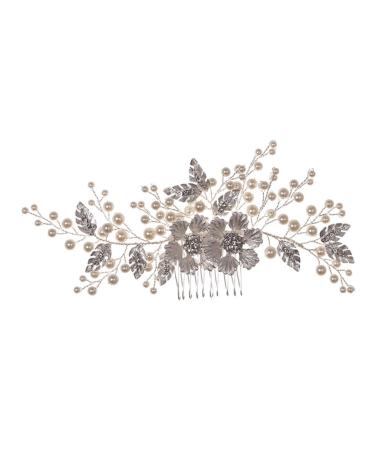 Beatifufu Flower Comb Wedding Hair Comb Rhinestone Headdress Hair Topper Bridal Headpiece Rhinestone Hair Comb Pearl Hair Comb Zinc Alloy Headdress Bride European and American Decorate Abs