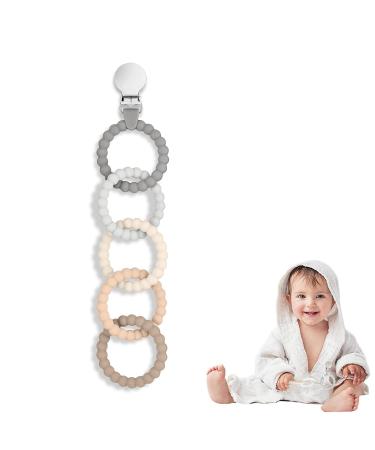 Silicon bite ring baby toys baby silicone pacifier clip bite ring babies baby biting toys bite ring 3 months + baby toddler silicone pacifier clip (gray)