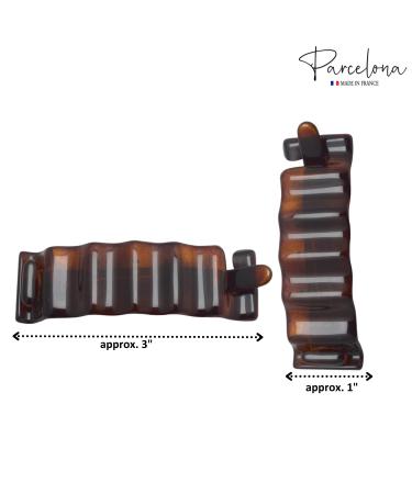 Parcelona French Crinkled Shell Brown and Black Celluloid Acetate 2-Piece Hair Clip Barrettes Set - Strong Hold and Non Slip Grip for Women - Buy Online on GoSupps.com