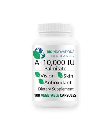 Bio-Innovations Pharmacal A-10,000 IU Palmitate , Powder Form (100 Vegan Capsules) Non-GMO, Supports Low Light Vision, Immune Support, Cellular Integrity of Skin and Bones, Antioxidant, Made in USA
