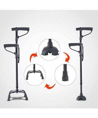 Heavy Duty Four Legged Walking Cane for Extra Stability with Light Walking Crutches with 3 Base Black Bathing in Sunlight - Buy Online on GoSupps.com