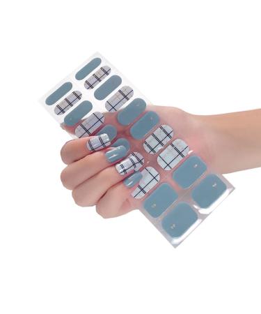 NCTCITY Gel Nail Polish Strips Stickers 20 Full Wraps Semi-Cured Nail Art Sticker Waterproof Self-Adhesive Gel Stickers Decals with Nail File for Cute Women Girls (Blue Plaid) Bss-0067