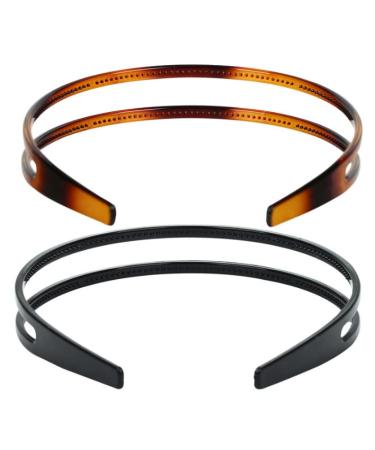 HLLLMX 2 PCS Teeth Comb Hairbands Double Row Headwear Plastic Headbands Women Hard Plastic Headband Non-Slip Hair Hoop Accessory for Women Girls Hair Decorations (Black  Brown)