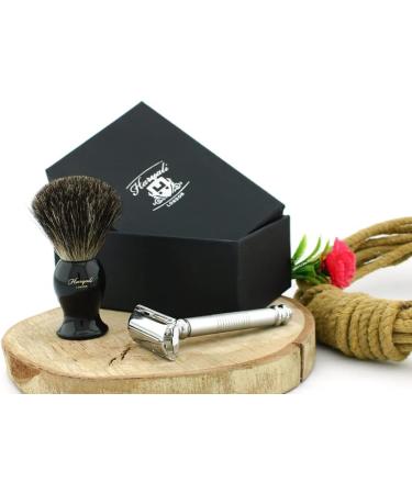 Men's Silver Butterfly Safety Razor & Black Badger Hair Brush - Stainless Steel No Blades Included | International Shipping - Buy Online on GoSupps.com