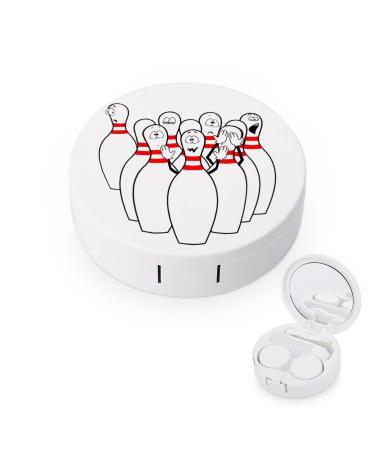 Humorous Bowling Funny Face Round Case For Contact Lens Kit Storage Box with Mirror Printed