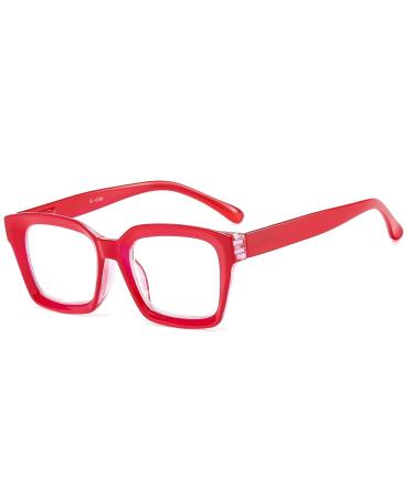 Suertree Reading Glasses For Women, Oversized Square Eyewear Frame, Eye Glasses For Men Computer Reading, Reading Aid With Spring Hinge, Red, 3.5X 3.5X Red
