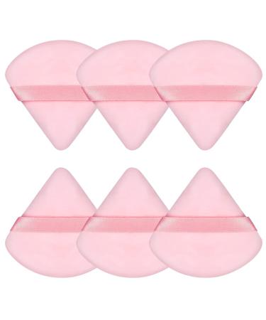 Pimoys 6 Pieces Powder Puff Face Soft Triangle Makeup Puffs for Loose Powder Body Powder Velour Cosmetic Foundation Sponges Beauty Gifts Makeup Tools(Pink)