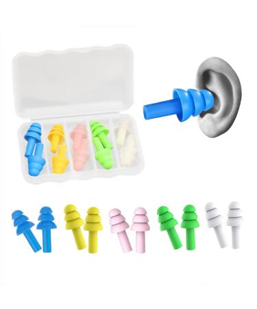 Earrings silicone earplugs waterproof earplugs for swimming 5 pairs reusable earplugs for sleeping hearing protection noise -reducing earplugs for work study loud places.5 multi-colored