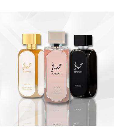 Lattafa Premium Collection Hayaati For Men Hayaati Gold Elixir For Women & Hayaati Florence Perfumes |EDP-100ML/3.4Oz| Musk & Woody Notes.(ELEGANT PACK)