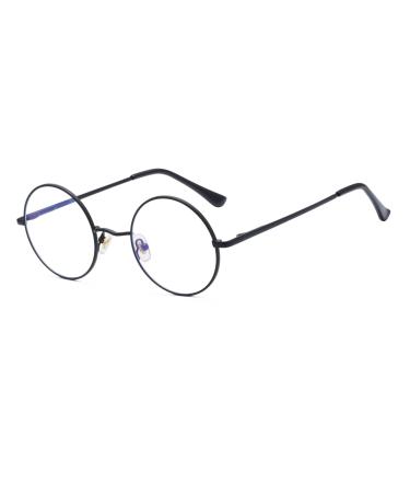 LJCZKA Round Blue Light Blocking Glasses for Men Women Classic Anti Blue Light Glasses Metal Frame Computer Glasses Black