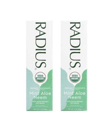 RADIUS USDA Organic Toothpaste 3oz Non Toxic Chemical-Free Gluten-Free Designed to Improve Gum Health & Prevent Cavity - Mint Aloe Neem - Pack of 2